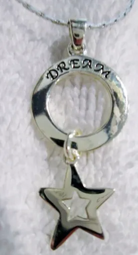 19" DREAM HOOP LOOP STAR Charm Dangle Silver Necklace Pendant Inspirational Jewelry