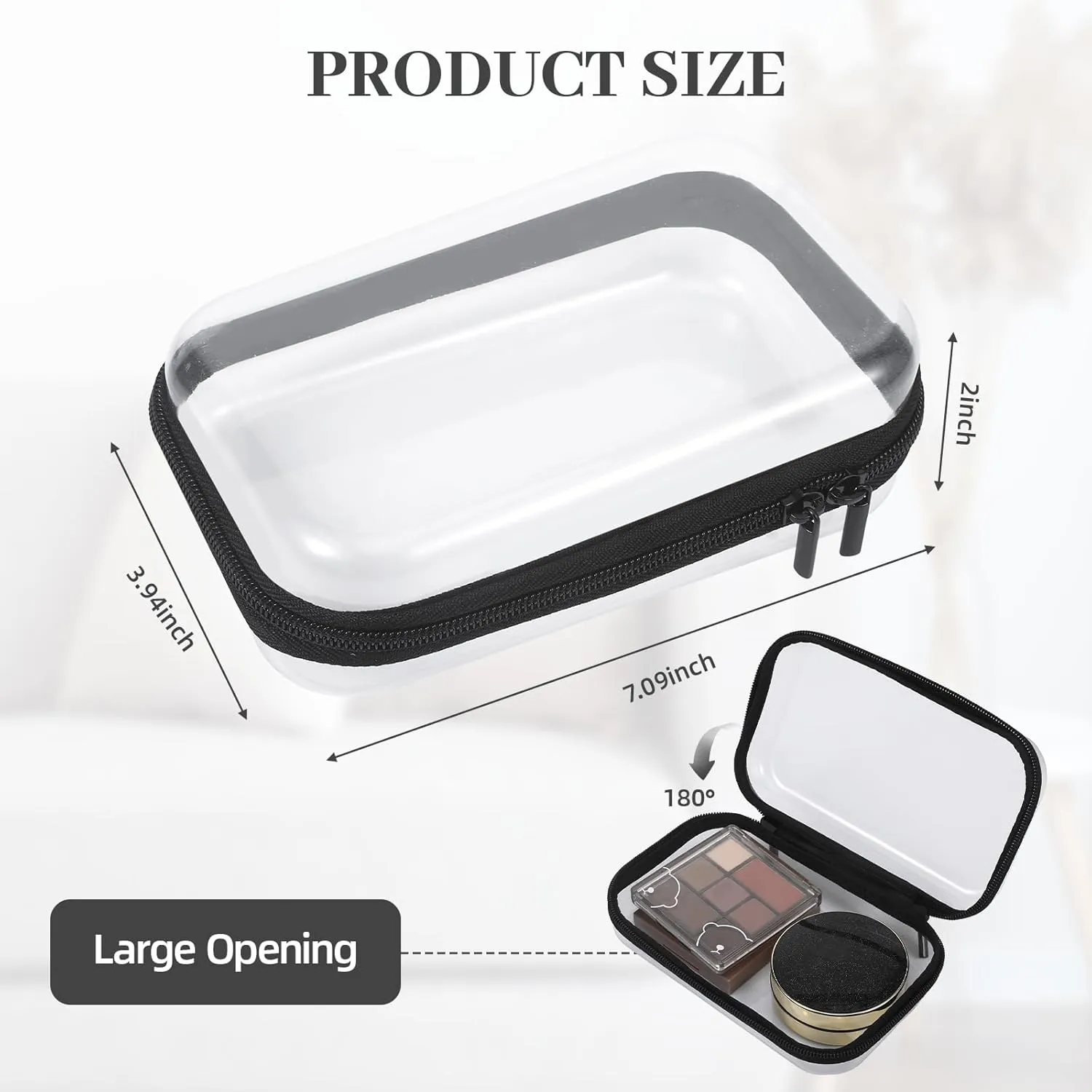 4 Pcs Clear Hard Shell Zipper Case, Transparent Hard Clear Zipper Case, Medium Portable Travel Makeup Bag Organizer Bin for Pencil Cosmetics Building Blocks Puzzles(Black and White)