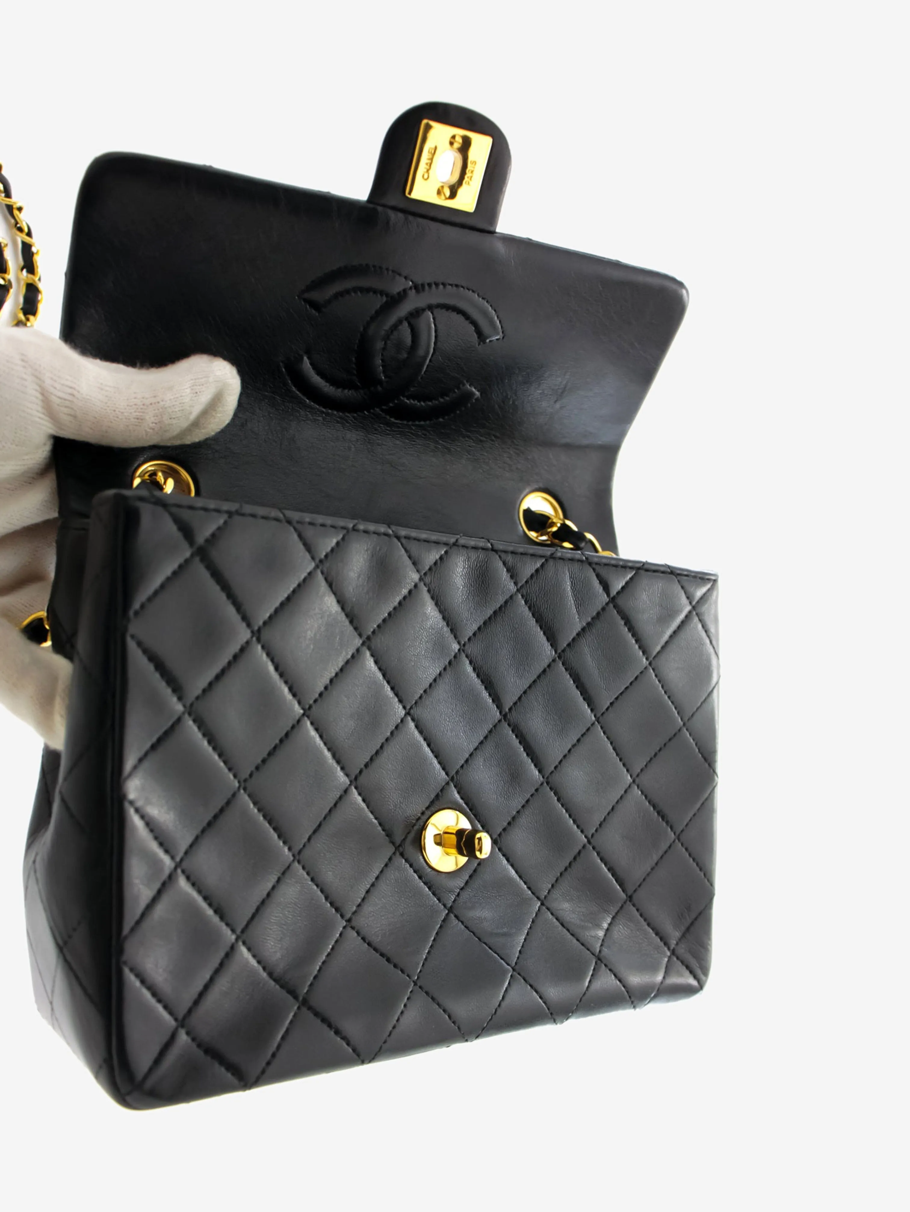 Black vintage 1994 lambskin mini rectangle Classic Flap bag