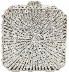 Boutique De FGG Women Metal Box Crystal Clutch Purse Evening Bag Wedding Bridal Rhinestone Handbags Party Clutch Bag,Mini