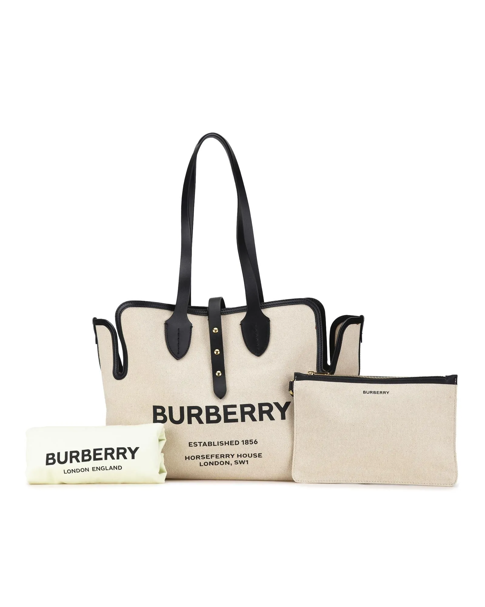 Canvas Logo Soft Belt Tote with Leather Trim and Zip Pouch