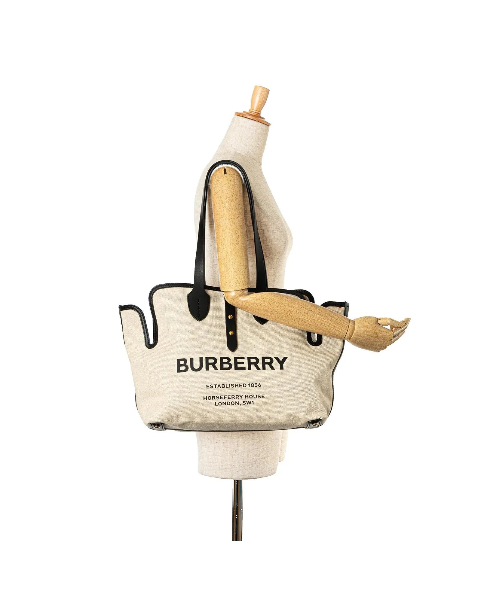 Canvas Logo Soft Belt Tote with Leather Trim and Zip Pouch