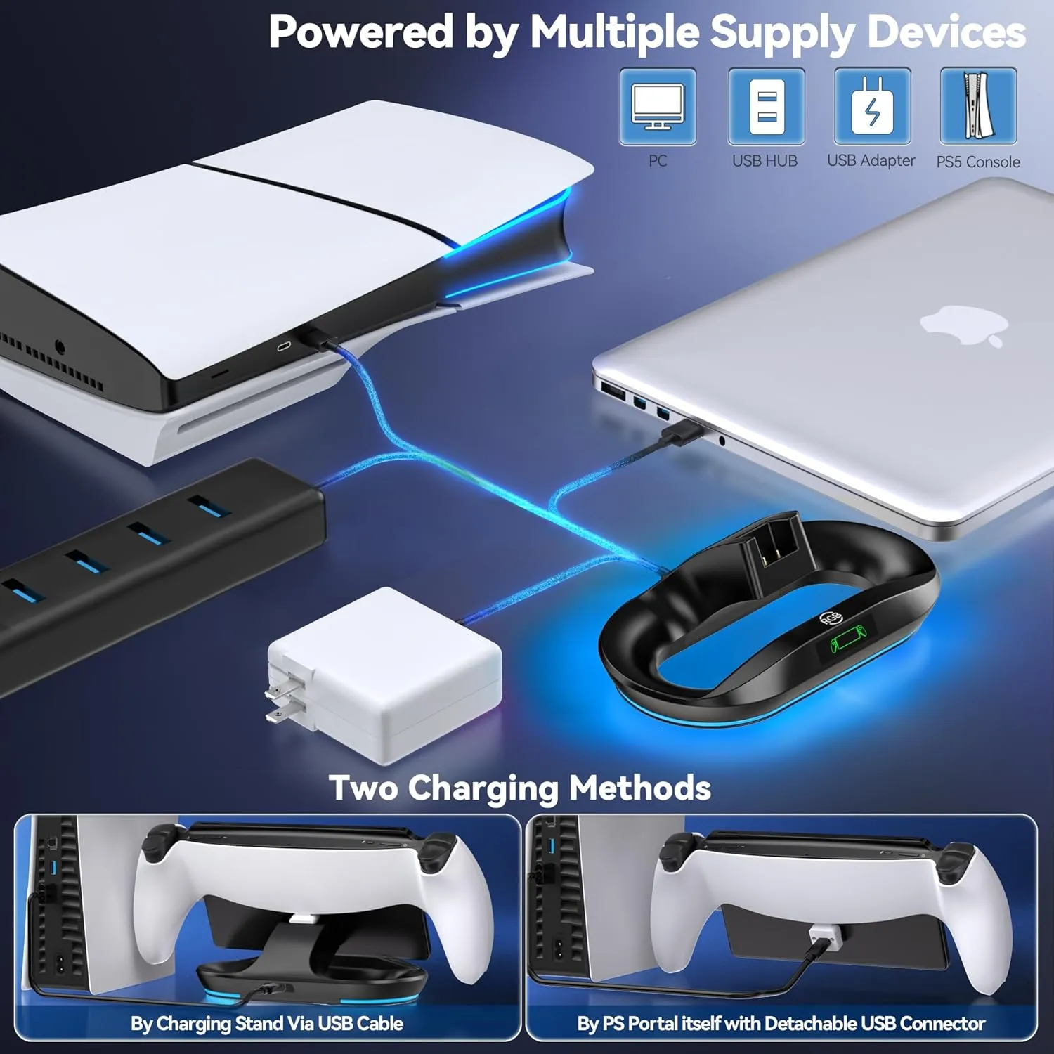 Charging Stand for PS Portal Remote Player, PS Portable Charging Dock with Light Modes, PS Portal Stand Charger, Portal Dock Station with Magnetic Connector, PS Portable Holder Charging Base, Black