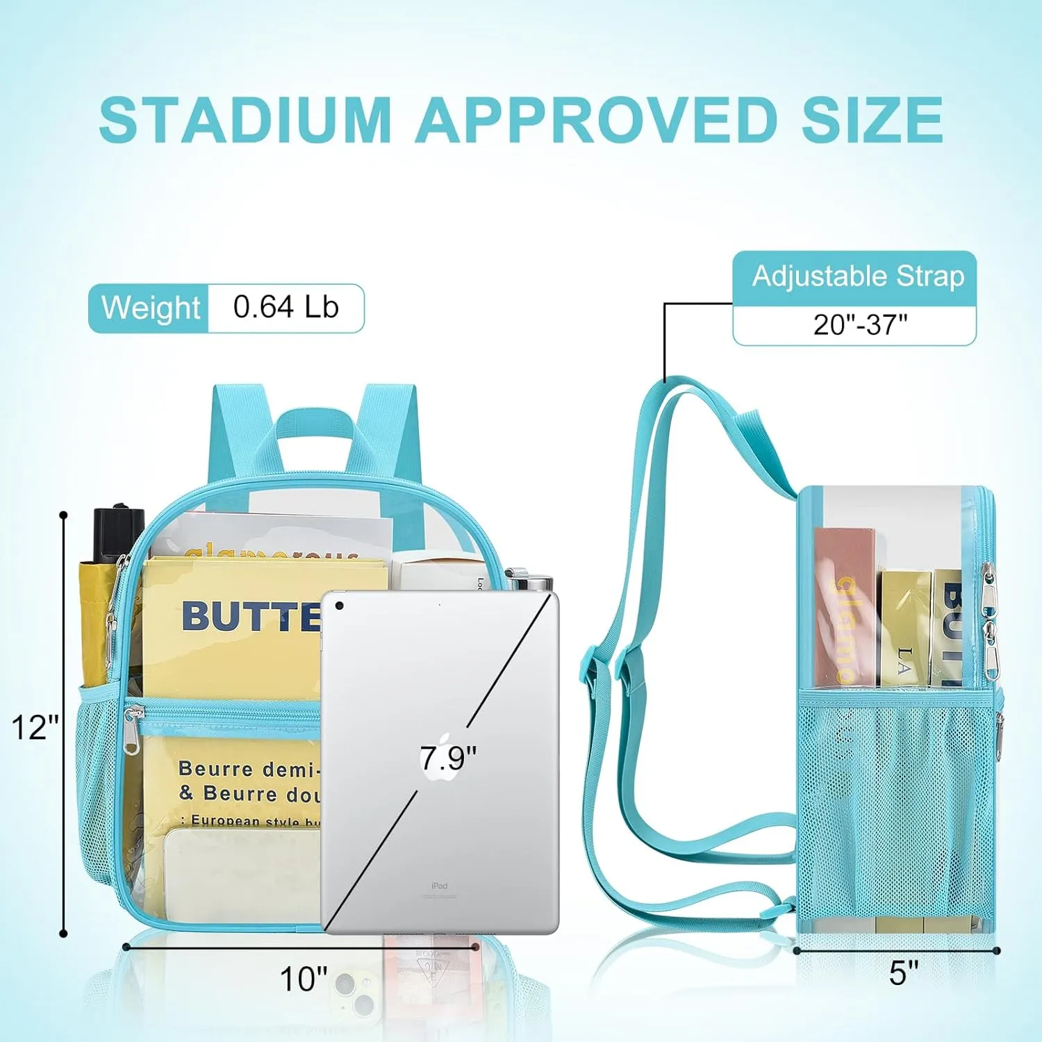 Clear Backpack Stadium Approved 12126 Clear Mini Backpack Small Transparent Backpack for Concert, Beach, Work, Travel & SportingAqua