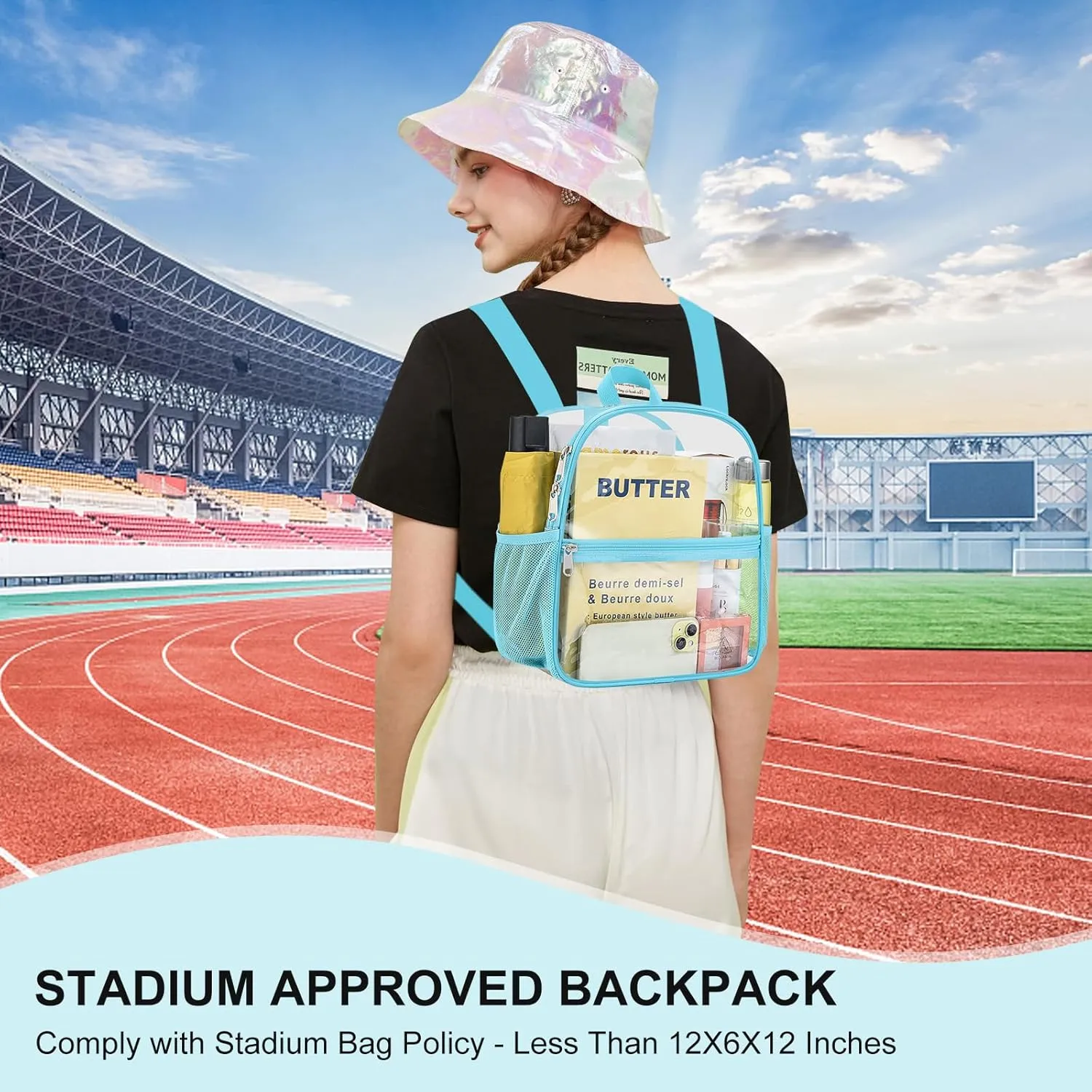 Clear Backpack Stadium Approved 12126 Clear Mini Backpack Small Transparent Backpack for Concert, Beach, Work, Travel & SportingAqua