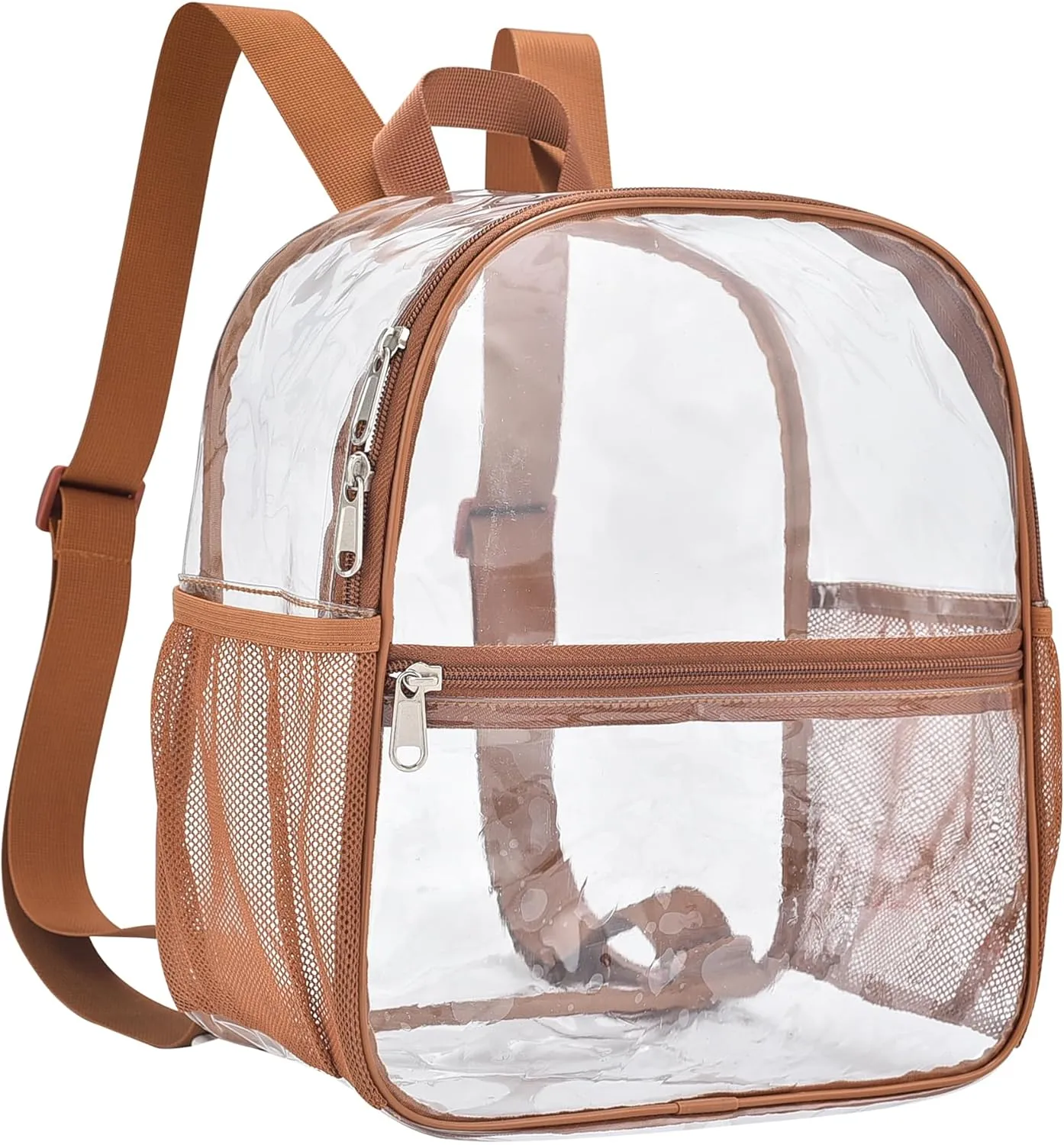 Clear Backpack Stadium Approved 12126 Clear Mini Backpack Small Transparent Backpack for Concert, Beach, Work, Travel & SportingCoffee brown