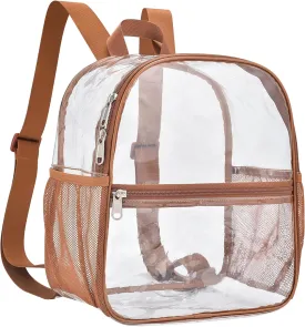 Clear Backpack Stadium Approved 12126 Clear Mini Backpack Small Transparent Backpack for Concert, Beach, Work, Travel & SportingCoffee brown