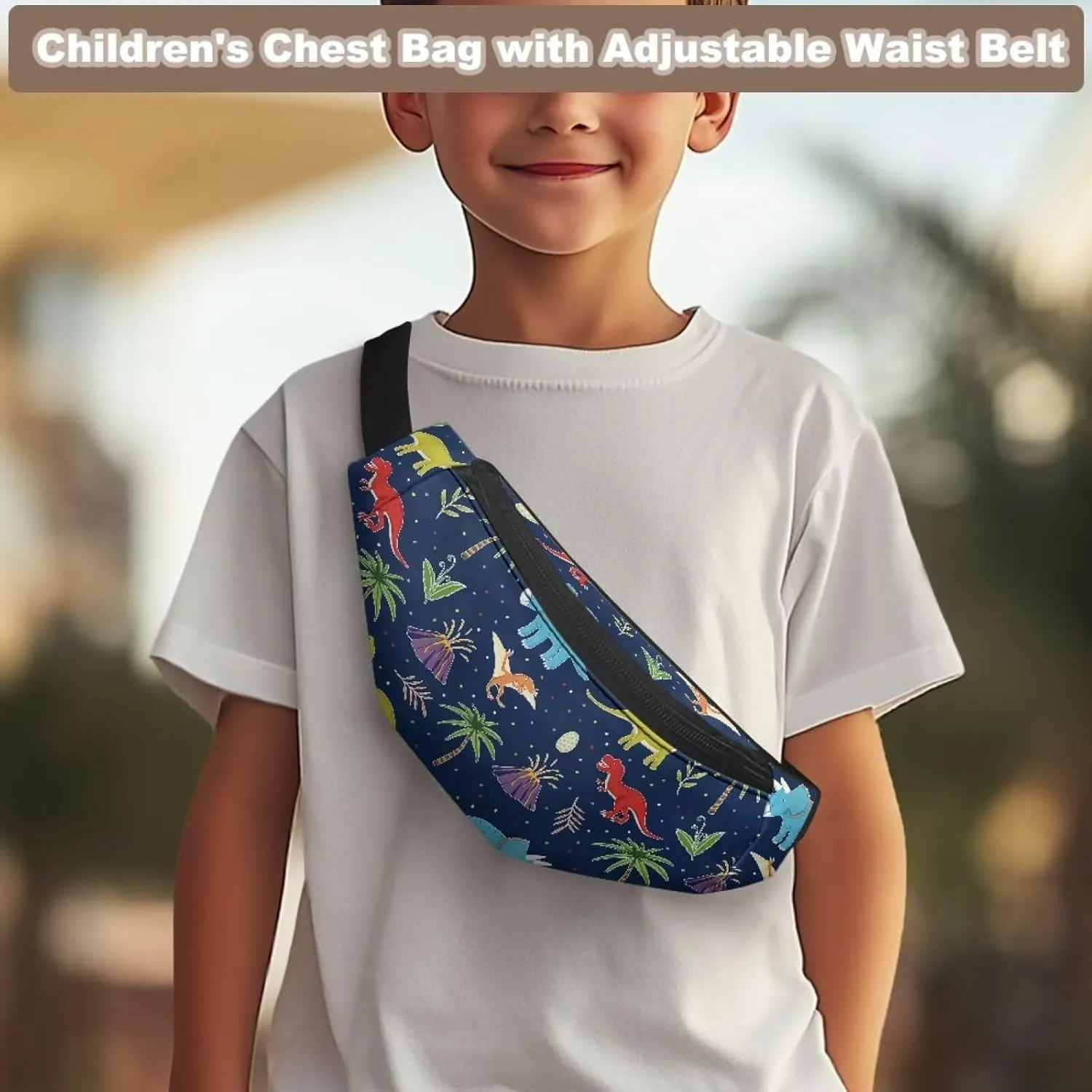 Cozeyat Cartoon Dinosaur Kids Fanny Pack for Boys, Travel Small Waist Bag Crossbody Belt Bag for Little Boys Toddler Cute Fanny Bag