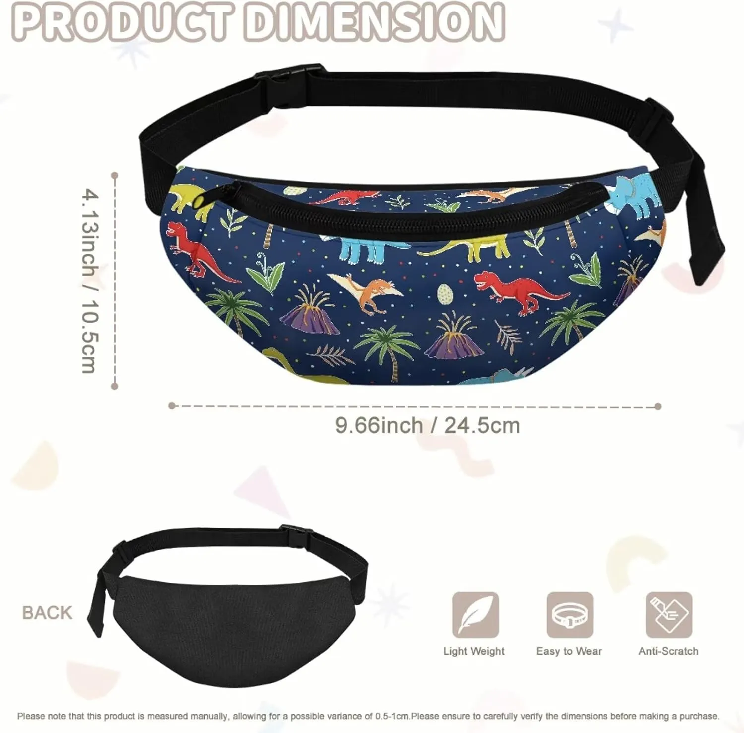 Cozeyat Cartoon Dinosaur Kids Fanny Pack for Boys, Travel Small Waist Bag Crossbody Belt Bag for Little Boys Toddler Cute Fanny Bag
