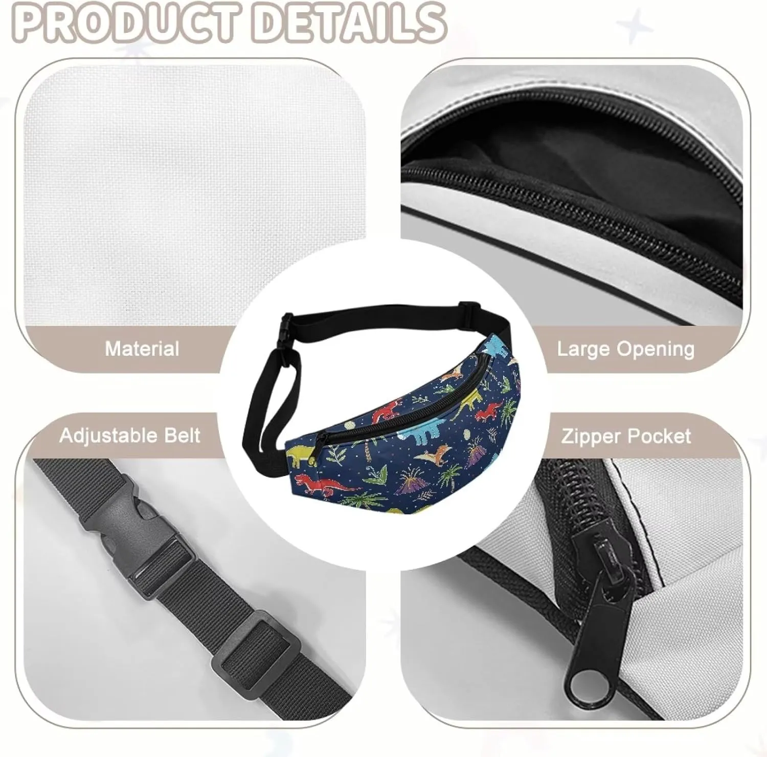 Cozeyat Cartoon Dinosaur Kids Fanny Pack for Boys, Travel Small Waist Bag Crossbody Belt Bag for Little Boys Toddler Cute Fanny Bag