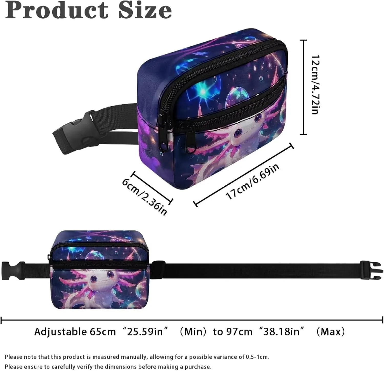 Cozeyat Galaxy Fanny Pack for Girls 6-8 8-10 10-12 Axolotl Girls Cross Body Purse Bum Bag Cute Cartoon Wasit Bag Travel Belt Bag for Outdoor Activity