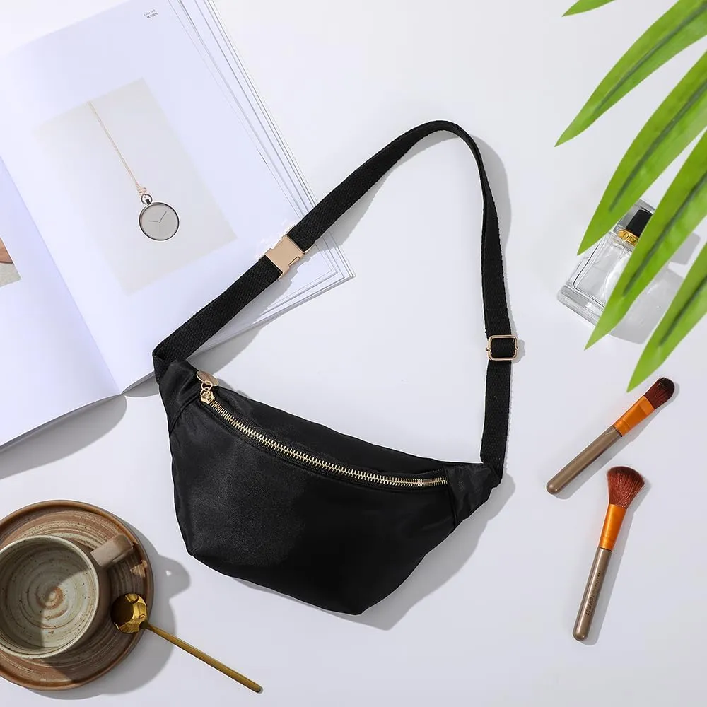 Fanny Pack for Women Crossbody Belt Bag with Adjustable Strap, Fashion Waist Pack Bag Bum bag for Traveling Hiking Cycling Running CasualBlack