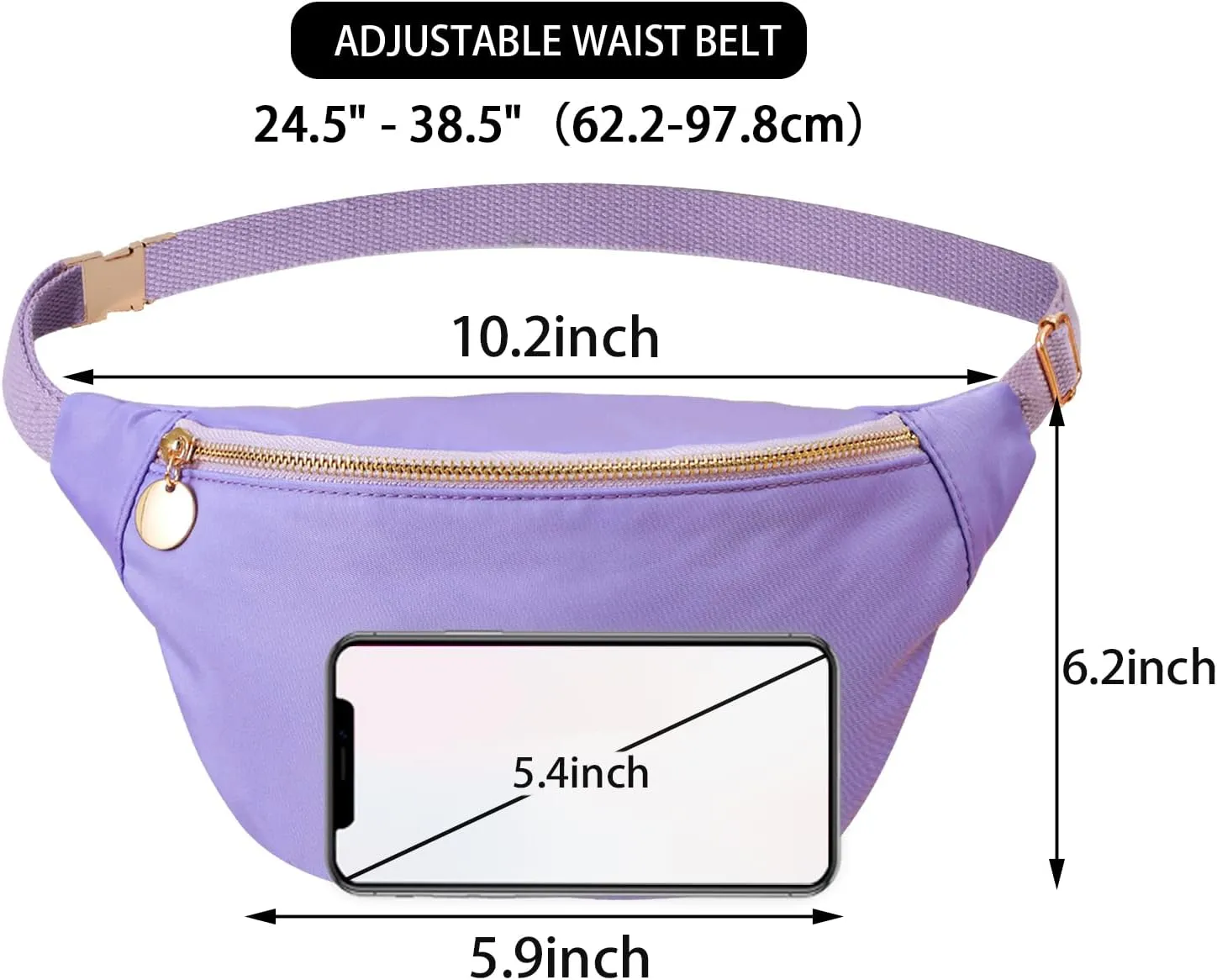 Fanny Pack for Women Crossbody Belt Bag with Adjustable Strap, Fashion Waist Pack Bag Bum bag for Traveling Hiking Cycling Running Casual(Pure Purple)