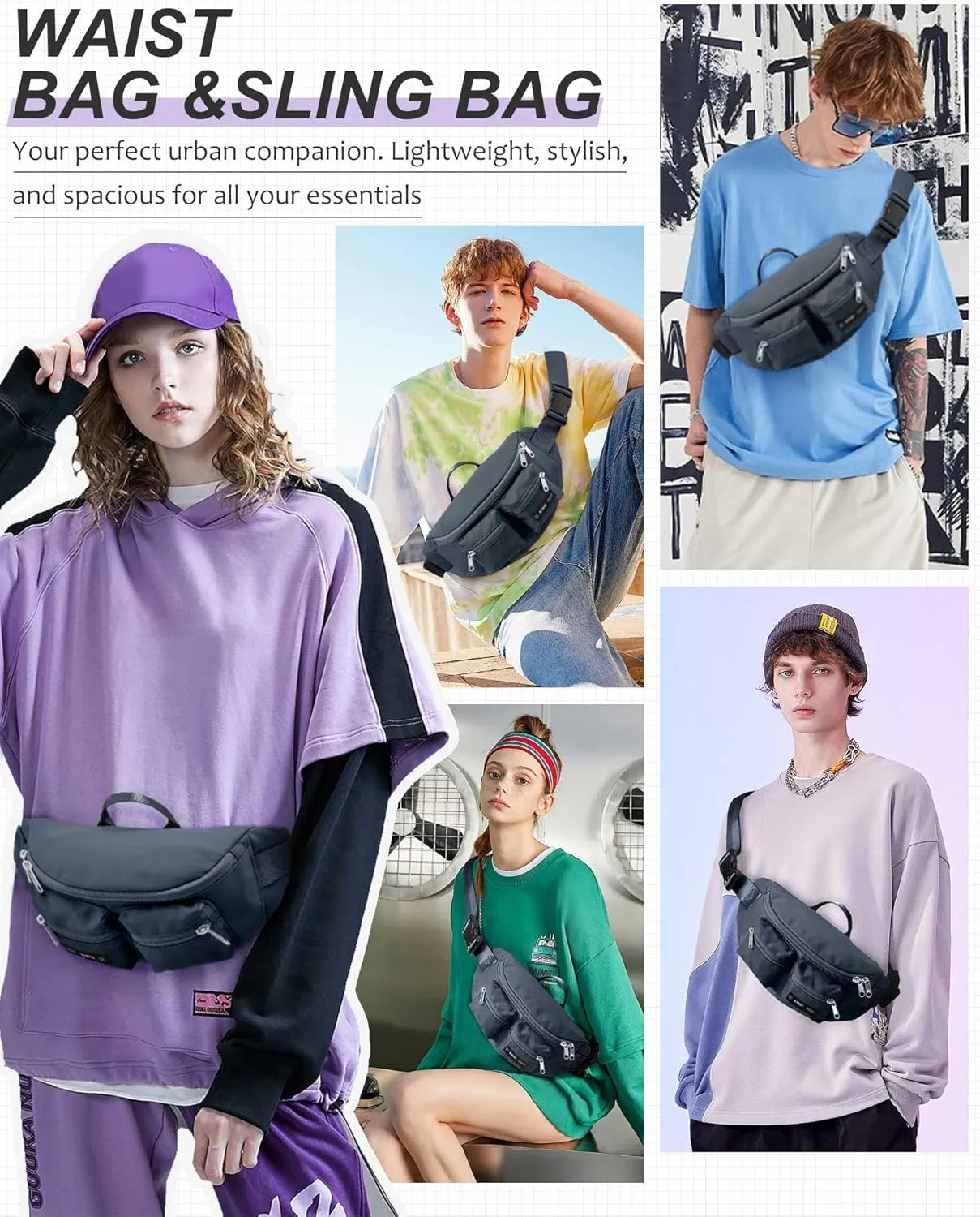 Fanny Pack Large Waist Bag Pack for Men Women Hip Bum Bag With Adjustable Strap Suitable for Outdoors Workout Traveling Hiking Cycling Dog Walking Blue