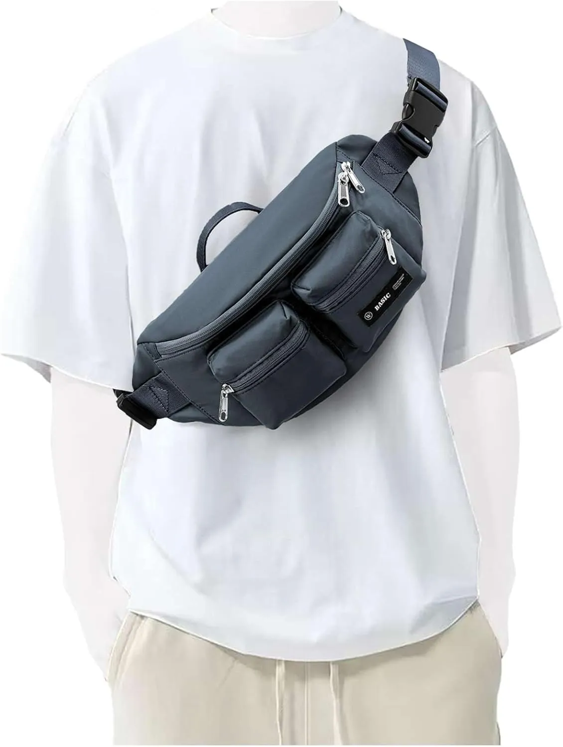 Fanny Pack Large Waist Bag Pack for Men Women Hip Bum Bag With Adjustable Strap Suitable for Outdoors Workout Traveling Hiking Cycling Dog Walking Blue
