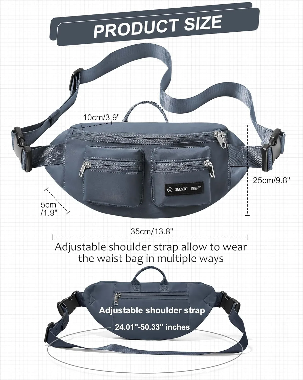 Fanny Pack Large Waist Bag Pack for Men Women Hip Bum Bag With Adjustable Strap Suitable for Outdoors Workout Traveling Hiking Cycling Dog Walking Blue