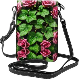 Floral Rose Ivy with Leaves Spring Small Cell Phone Purse - Ideal Travel Accessory for Women and Teens - Adjustable Strap