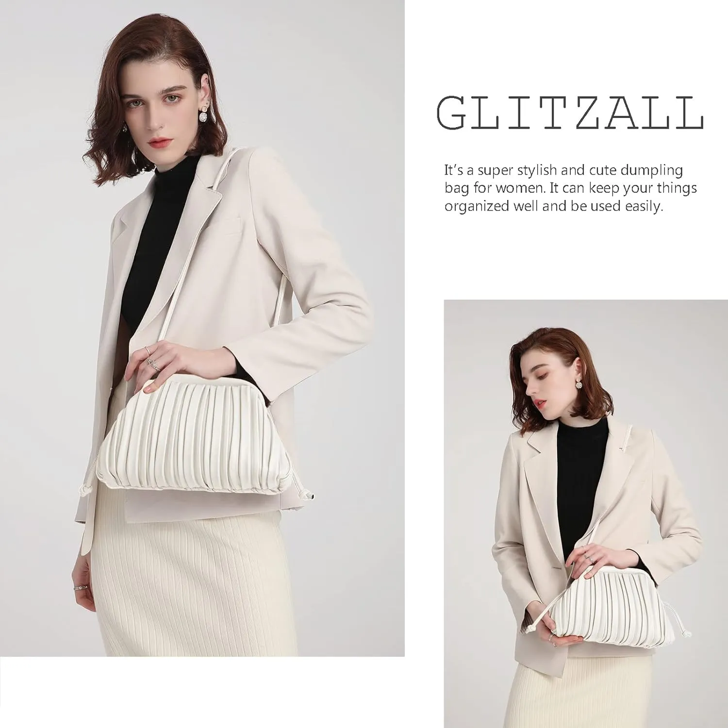 GLITZALL Clutch Purse and Dumpling Bag for Women,Designer Cloud Handbag and Ruched Bag with Detachable Shoulder Strap