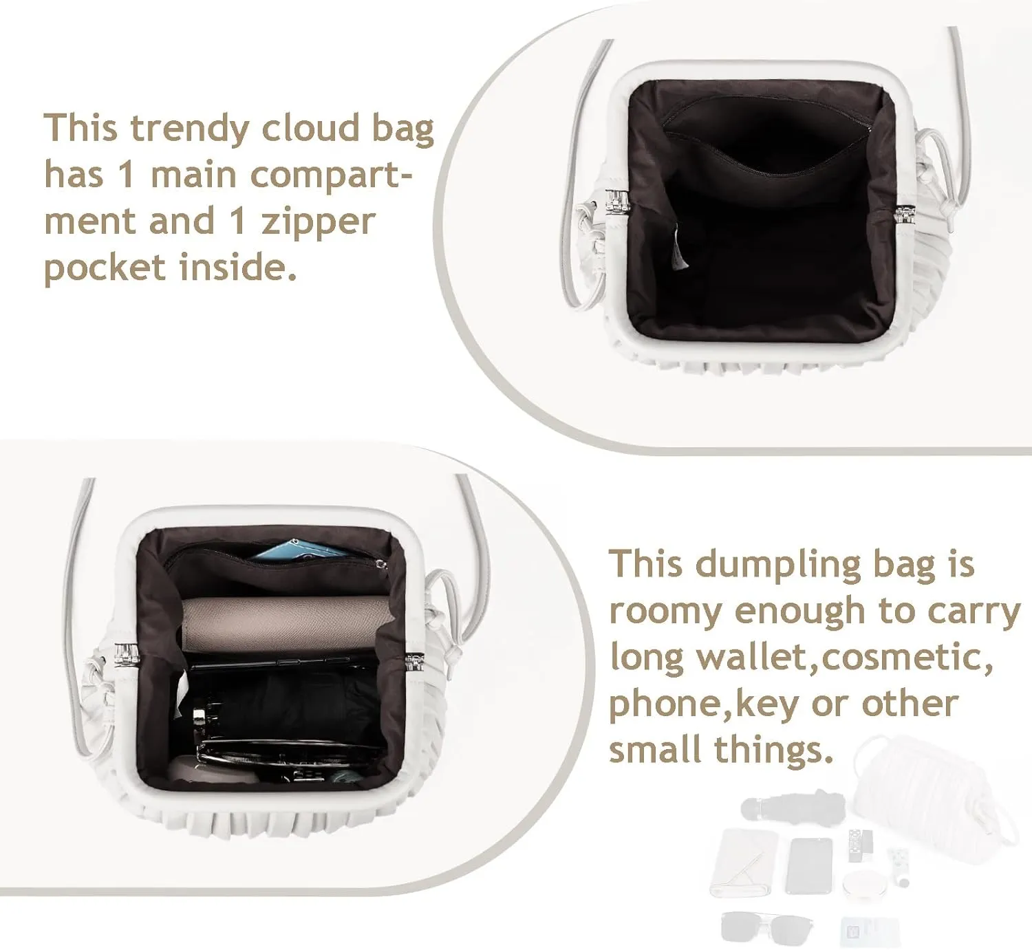 GLITZALL Clutch Purse and Dumpling Bag for Women,Designer Cloud Handbag and Ruched Bag with Detachable Shoulder Strap