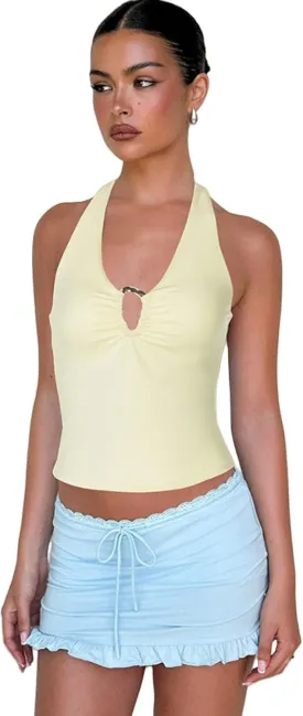 Halterneck backless lace-up slim vest