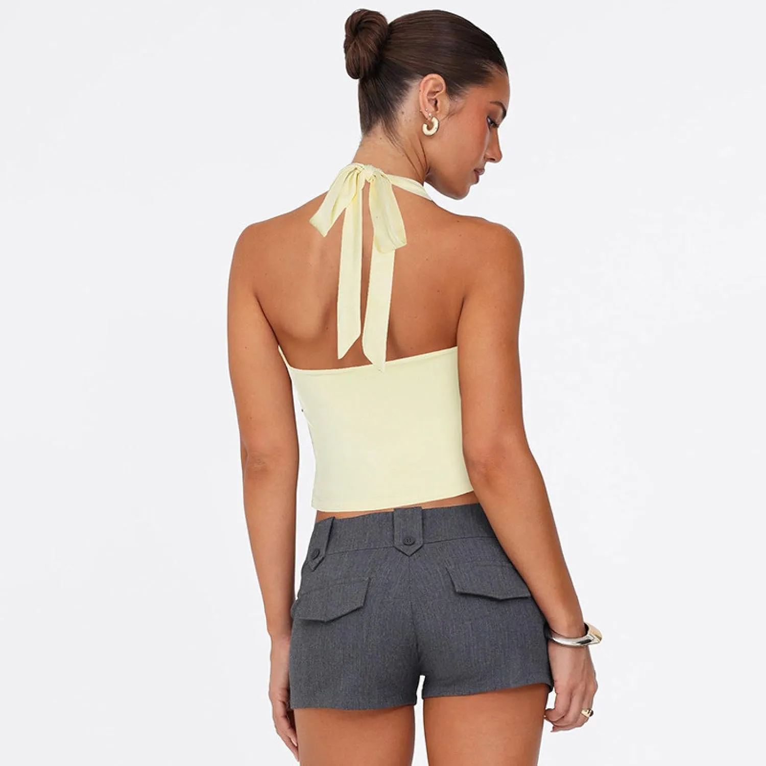 Halterneck backless lace-up slim vest