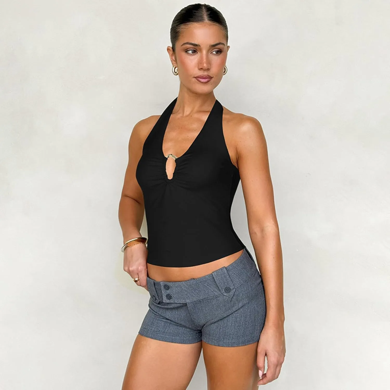 Halterneck backless lace-up slim vest