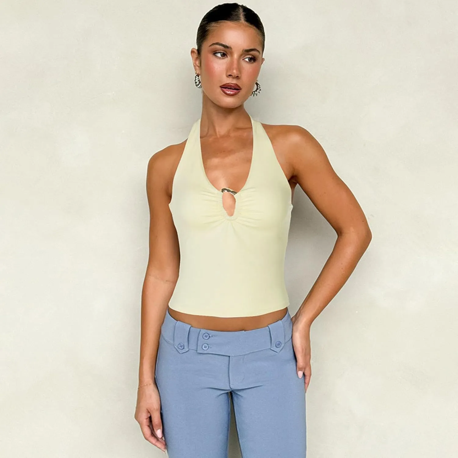 Halterneck backless lace-up slim vest