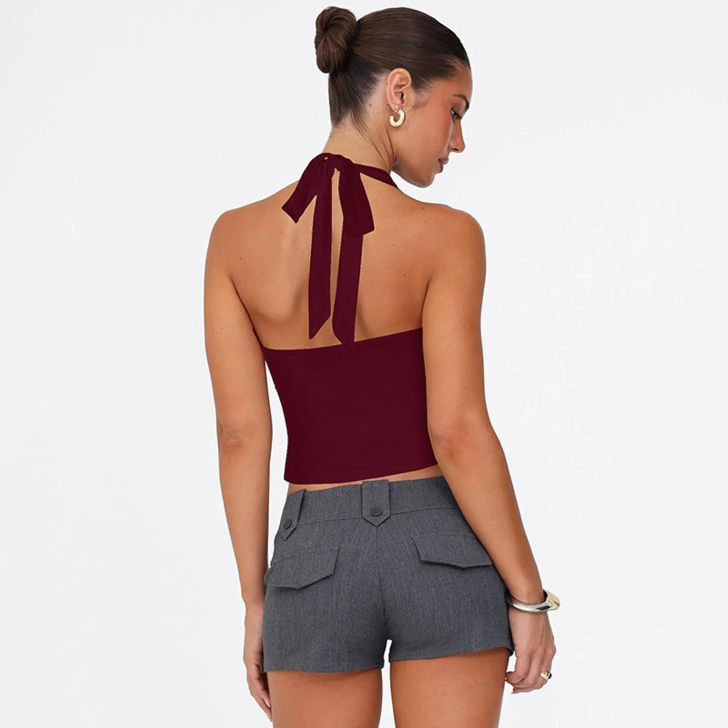Halterneck backless lace-up slim vest