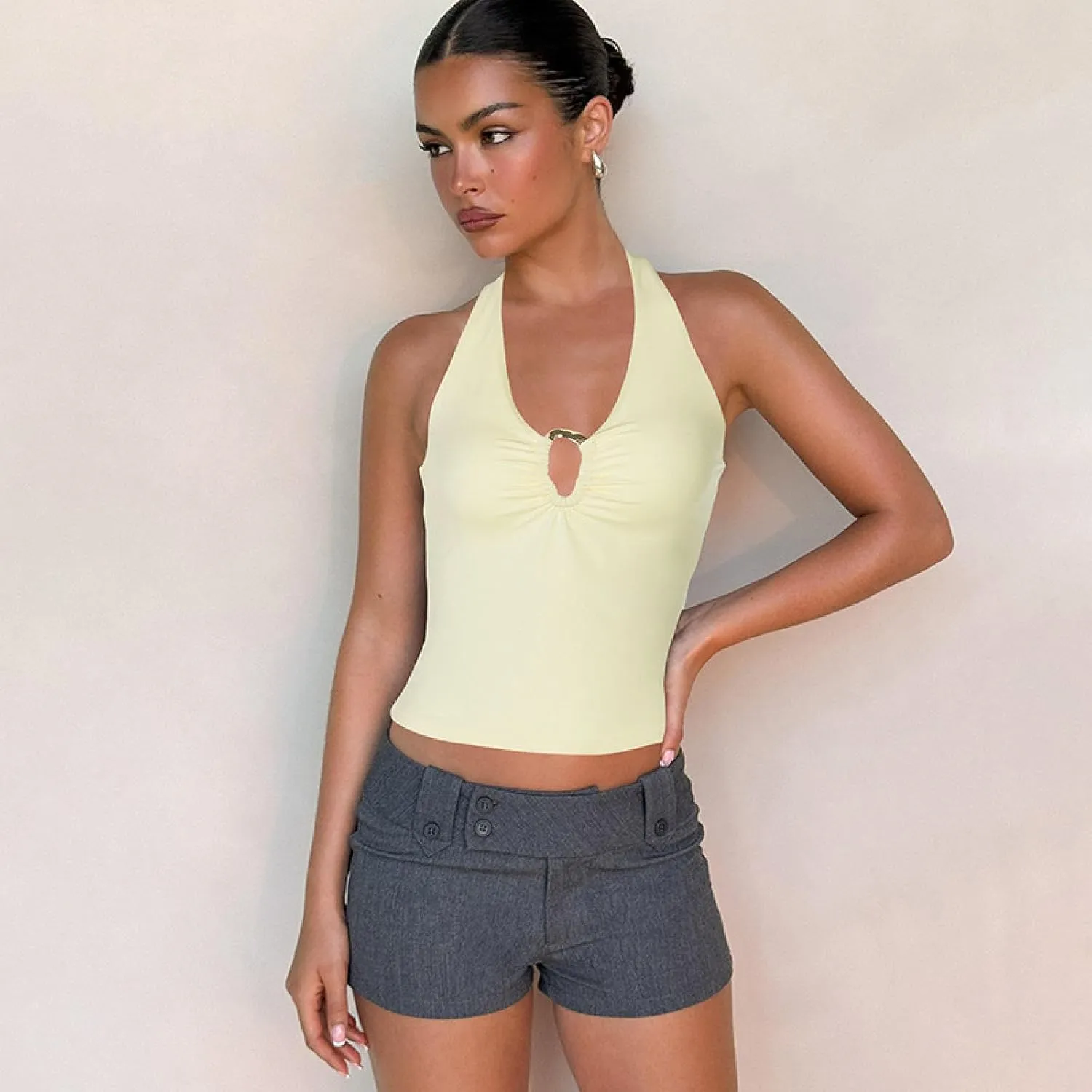 Halterneck backless lace-up slim vest