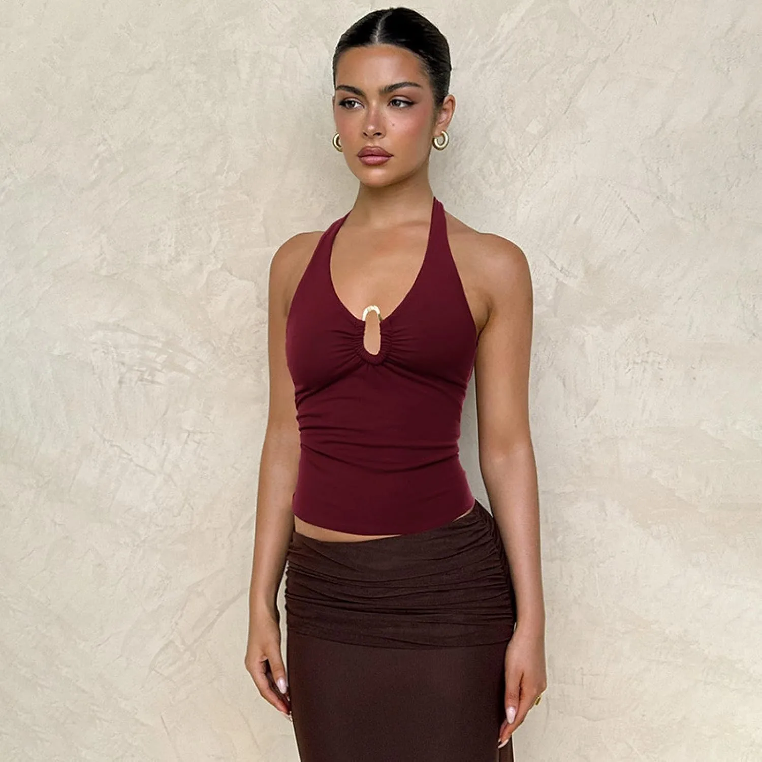 Halterneck backless lace-up slim vest