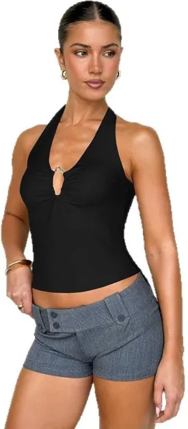 Halterneck backless lace-up slim vest