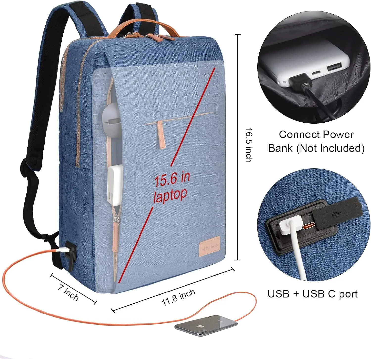 Hp hope Laptop Backpack for Women, 15.6 Inch Work Backpack with USB Port, Water Resistant Backpack for Travel, College, Commuter, Business