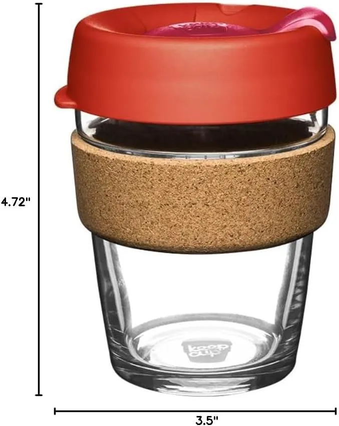 KeepCup Brew Cork - Reusable Coffee Cup Tempered Glass and Natural Cork, M 12oz/340ml - Daybreak