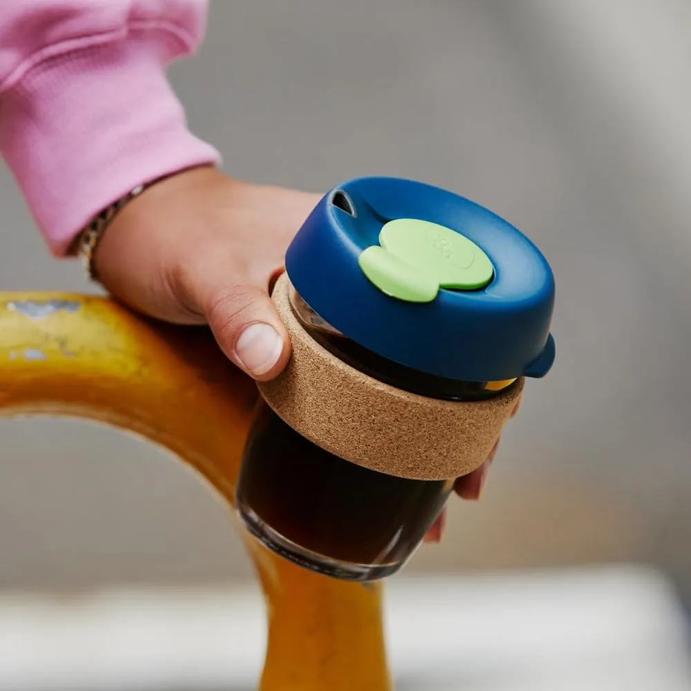 KeepCup Brew Cork - Reusable Coffee Cup Tempered Glass and Natural Cork, M 12oz/340ml - Deep