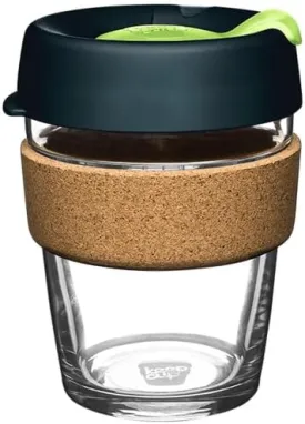 KeepCup Brew Cork - Reusable Coffee Cup Tempered Glass and Natural Cork, M 12oz/340ml - Deep