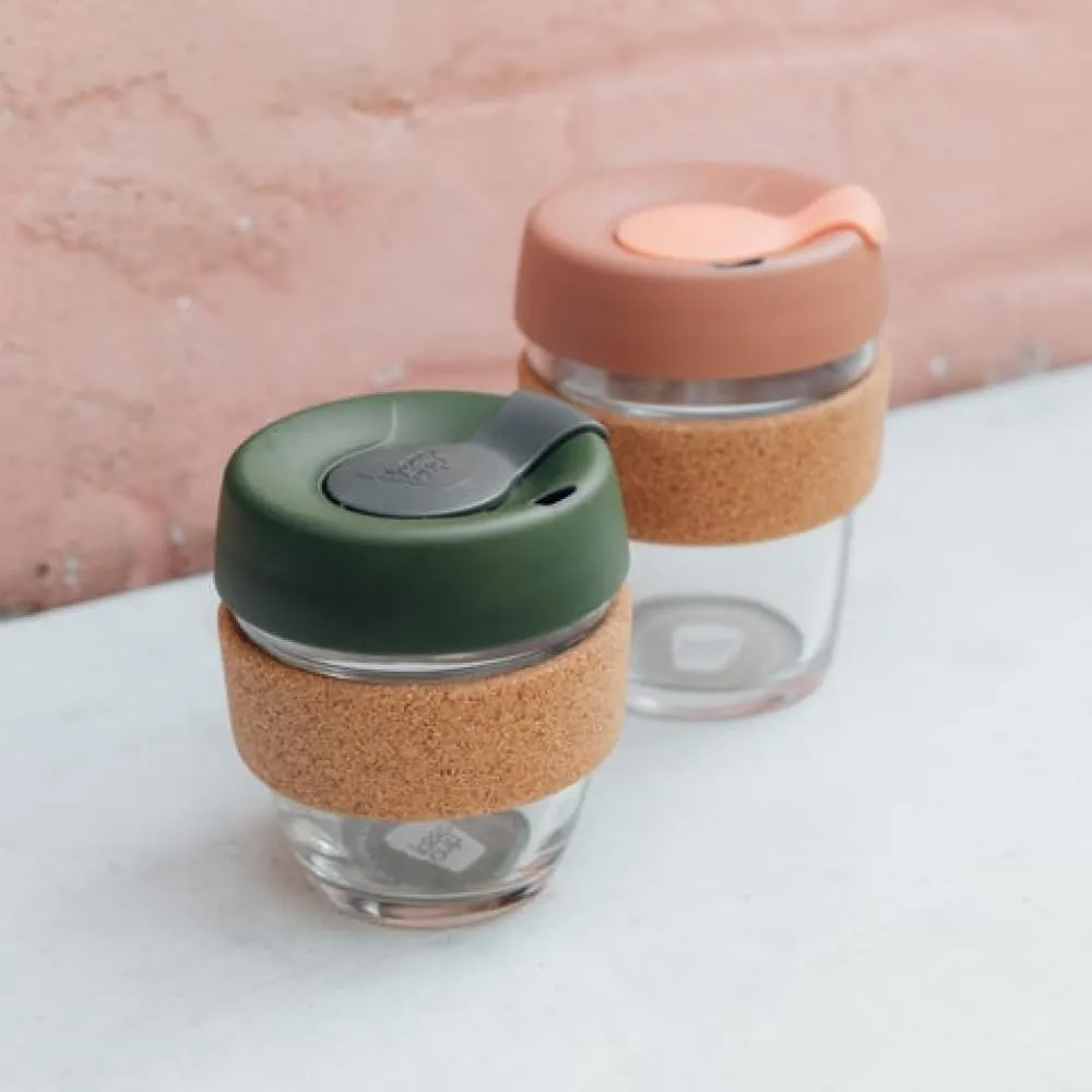 KeepCup Brew Cork - Reusable Coffee Cup Tempered Glass and Natural Cork, M 12oz/340ml - Frappe