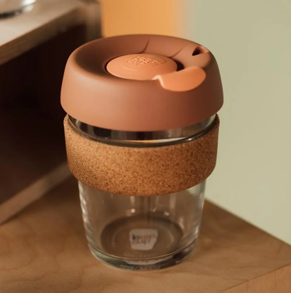 KeepCup Brew Cork - Reusable Coffee Cup Tempered Glass and Natural Cork, M 12oz/340ml - Frappe