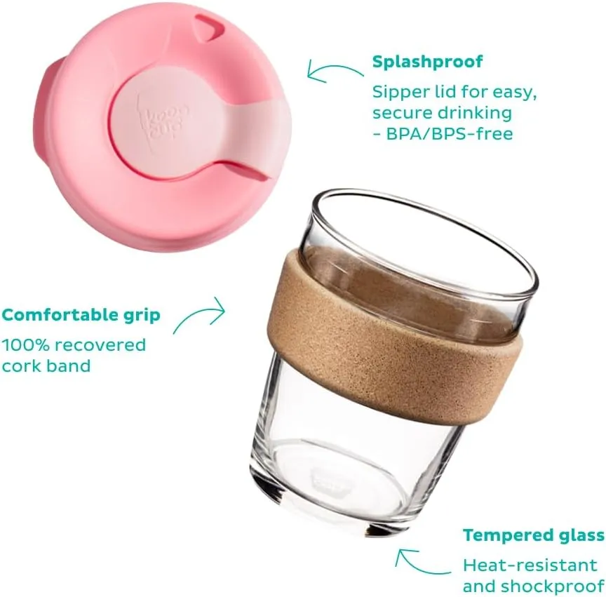 KeepCup Brew Cork - Reusable Coffee Cup Tempered Glass and Natural Cork, M 12oz/340ml - Frappe