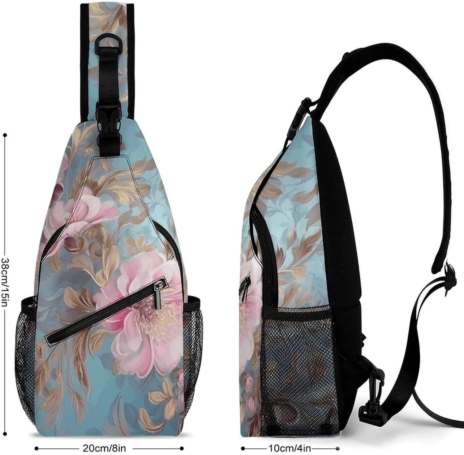 Lightweight Chest Bag Crossbody Bag Drawn Flowers Sling Backpack for Women Men Sports Travel