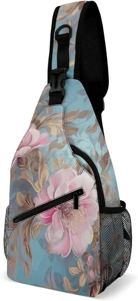 Lightweight Chest Bag Crossbody Bag Drawn Flowers Sling Backpack for Women Men Sports Travel