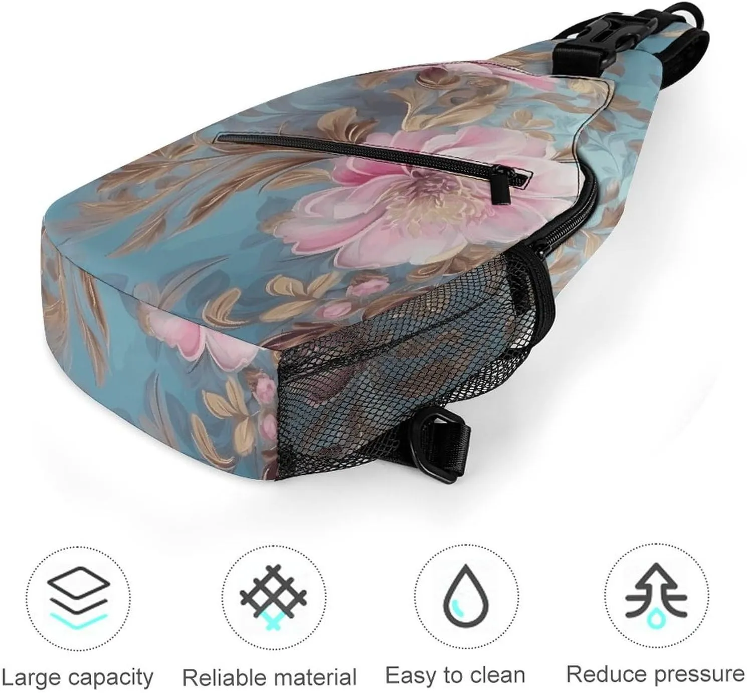 Lightweight Chest Bag Crossbody Bag Drawn Flowers Sling Backpack for Women Men Sports Travel