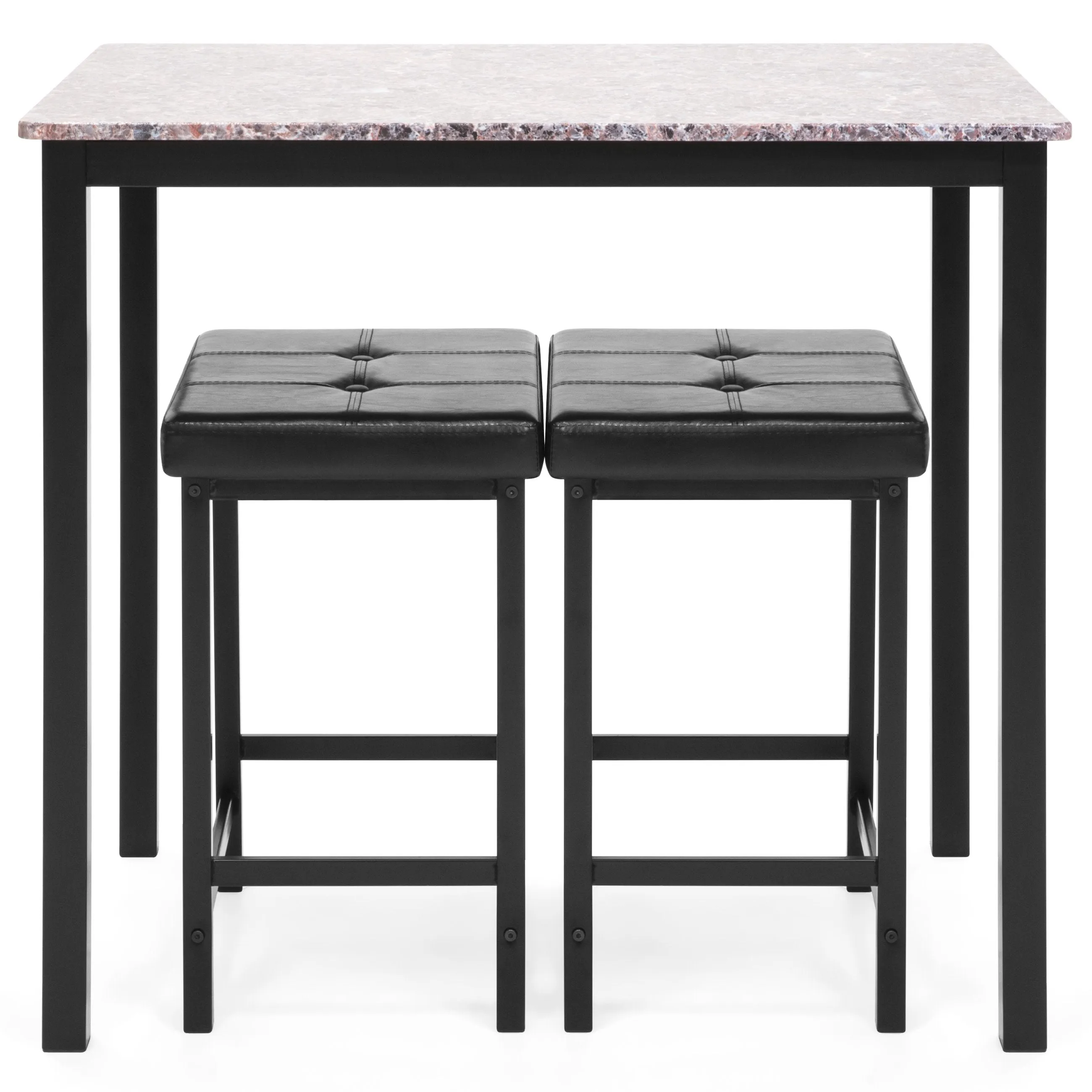 Marble Counter Height Table Dining Set w/ 2 Stools