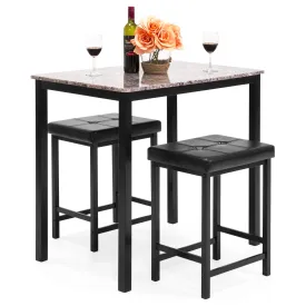 Marble Counter Height Table Dining Set w/ 2 Stools