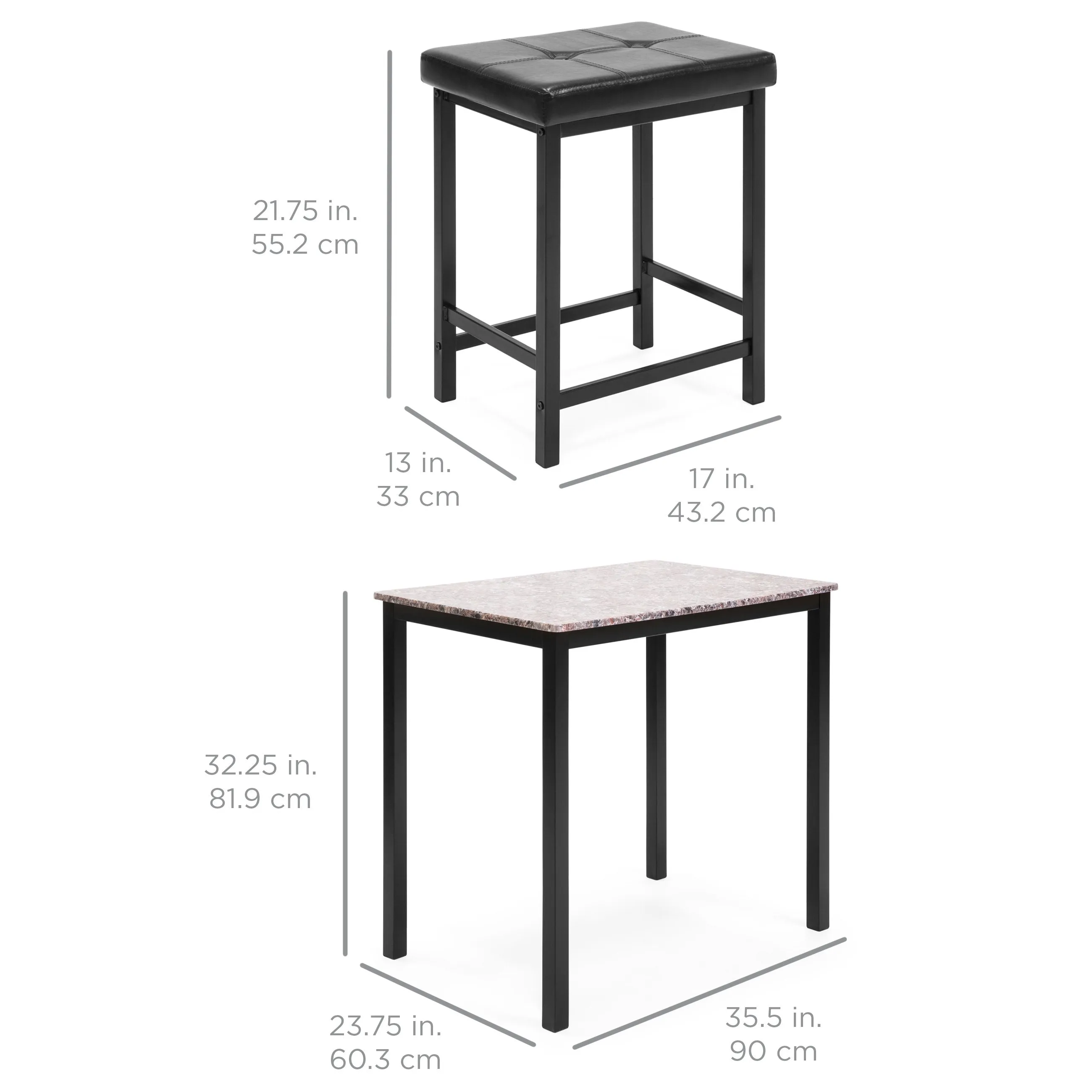 Marble Counter Height Table Dining Set w/ 2 Stools