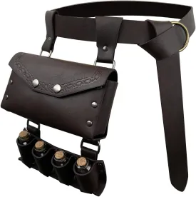Medieval Alchemy Faux Leather Belt Bag with, Fantasy Wizard Renaissance Waist Pouches for Halloween Cosplay Costume