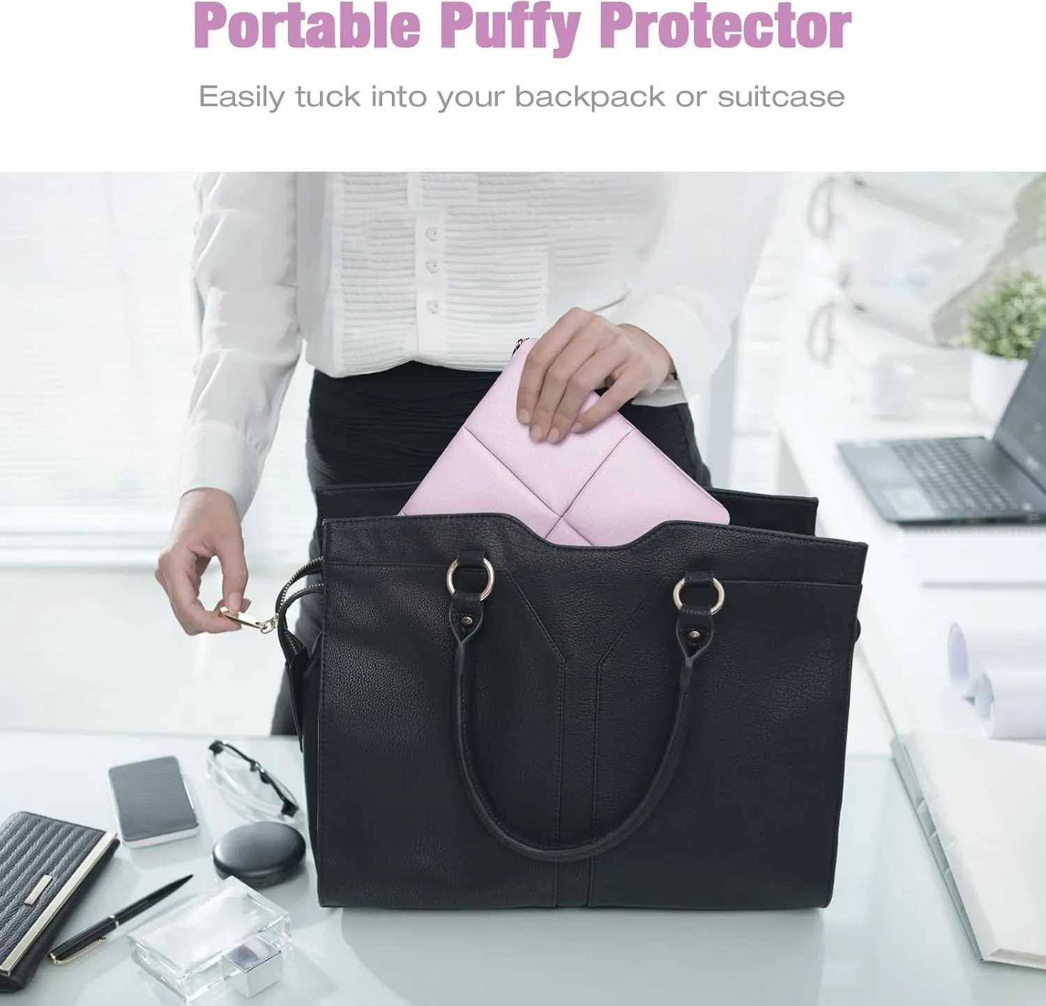 MoKo 9-11 Inch Puffy Tablet Sleeve Bag Fit with New iPad Air/Pro 11 inch, iPad 10th Gen 10.9, iPad Pro 11, iPad Air 4/5th Gen 10.9, Built-in Elastic Band, PU Leather Carrying Case, Light Pink Purple