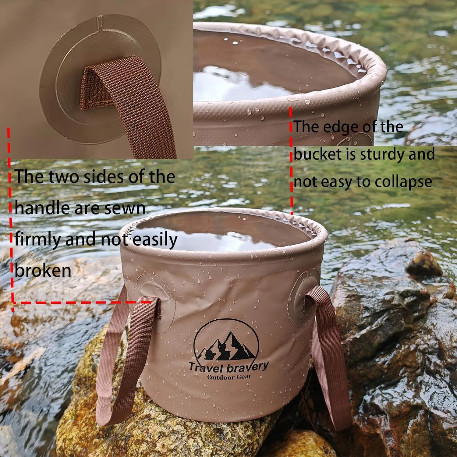 Outdoor Portable Folding Bucket, Picnic, Fishing Bucket, Water Bucket, Large Capacity Handheld Bucket, Suitable for Camping, Hiking, Water Filling, Vegetables and Fruits (Coffeecolour, 20L)