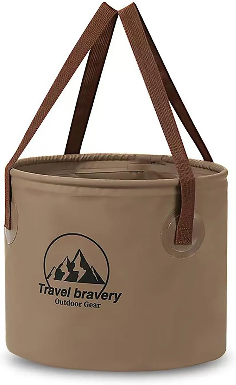 Outdoor Portable Folding Bucket, Picnic, Fishing Bucket, Water Bucket, Large Capacity Handheld Bucket, Suitable for Camping, Hiking, Water Filling, Vegetables and Fruits (Coffeecolour, 20L)