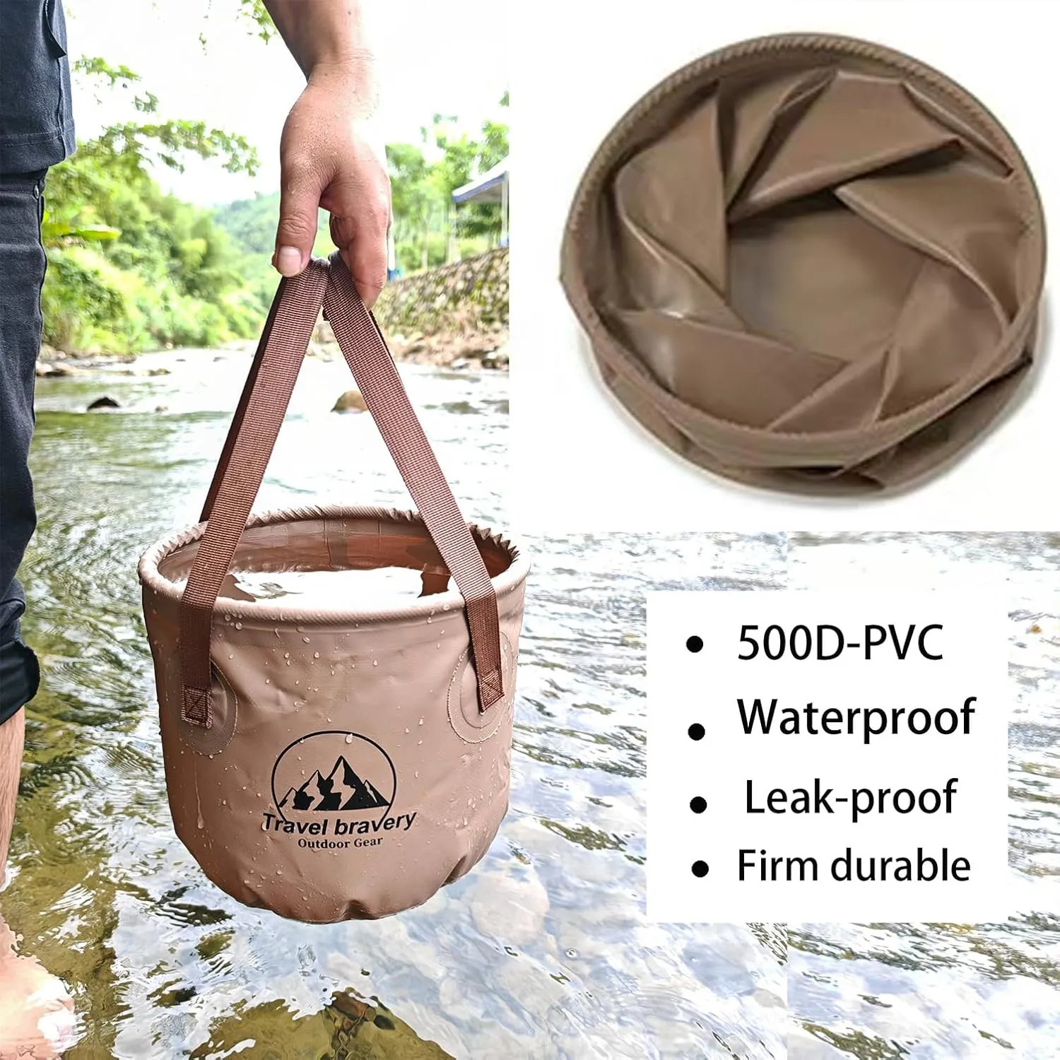 Outdoor Portable Folding Bucket, Picnic, Fishing Bucket, Water Bucket, Large Capacity Handheld Bucket, Suitable for Camping, Hiking, Water Filling, Vegetables and Fruits (Coffeecolour, 20L)