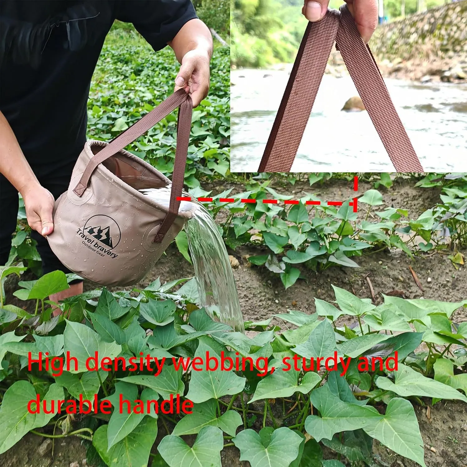 Outdoor Portable Folding Bucket, Picnic, Fishing Bucket, Water Bucket, Large Capacity Handheld Bucket, Suitable for Camping, Hiking, Water Filling, Vegetables and Fruits (Coffeecolour, 20L)